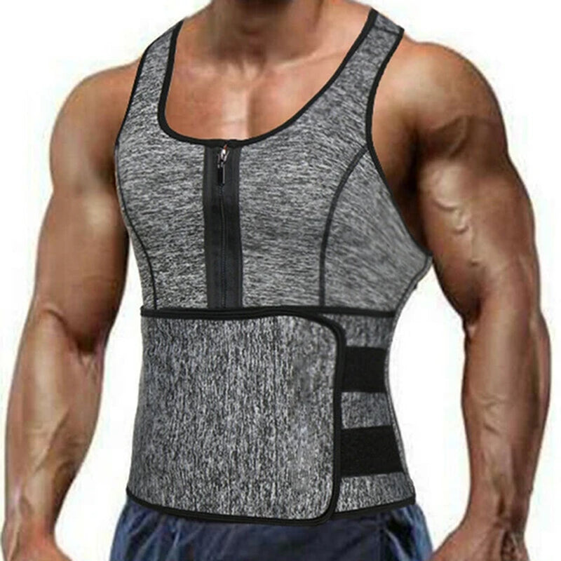 Sauna Workout Suit Men Waist Trainer - Slimming Vest Zipper Body Shaper 