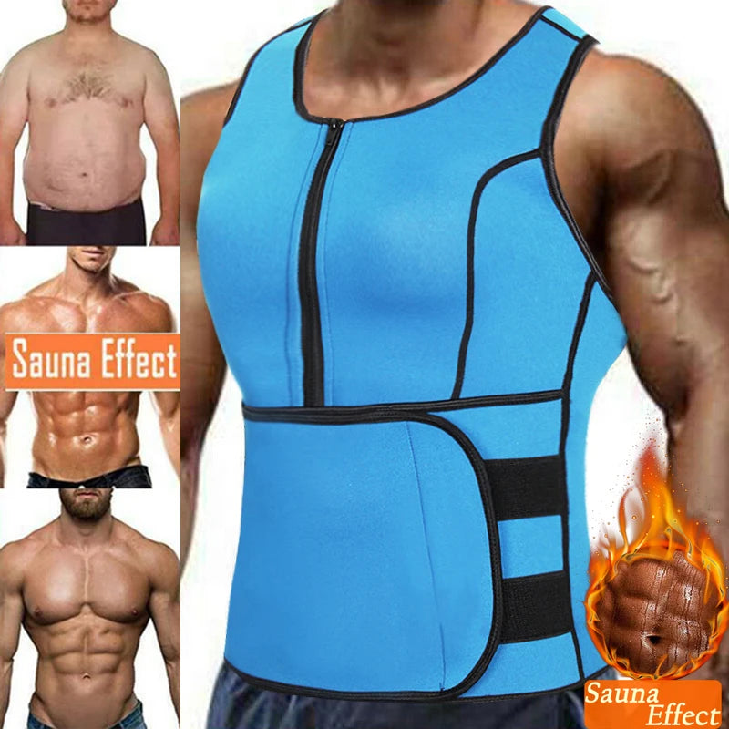 Sauna Workout Suit Men Waist Trainer - Slimming Vest Zipper Body Shaper 