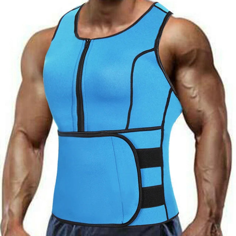 Sauna Workout Suit Men Waist Trainer - Slimming Vest Zipper Body Shaper 