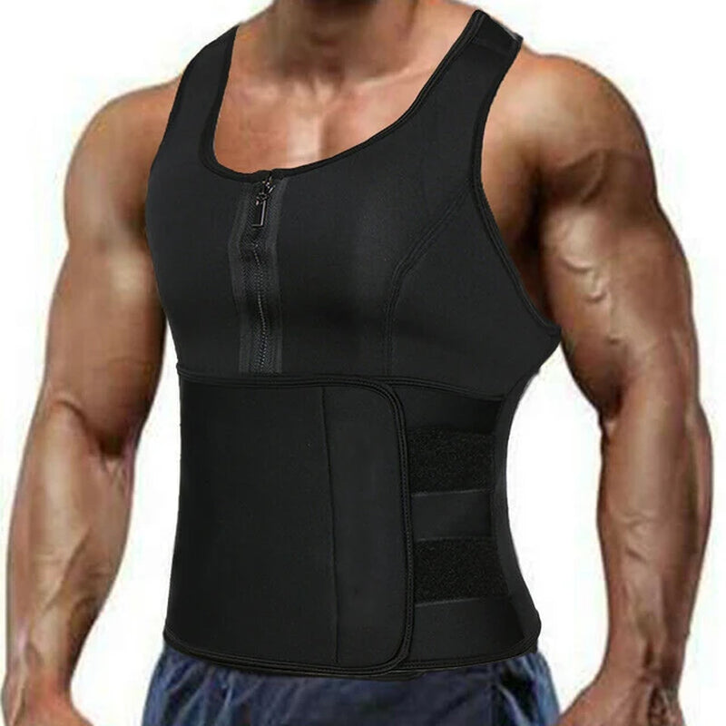 Sauna Workout Suit Men Waist Trainer - Slimming Vest Zipper Body Shaper 