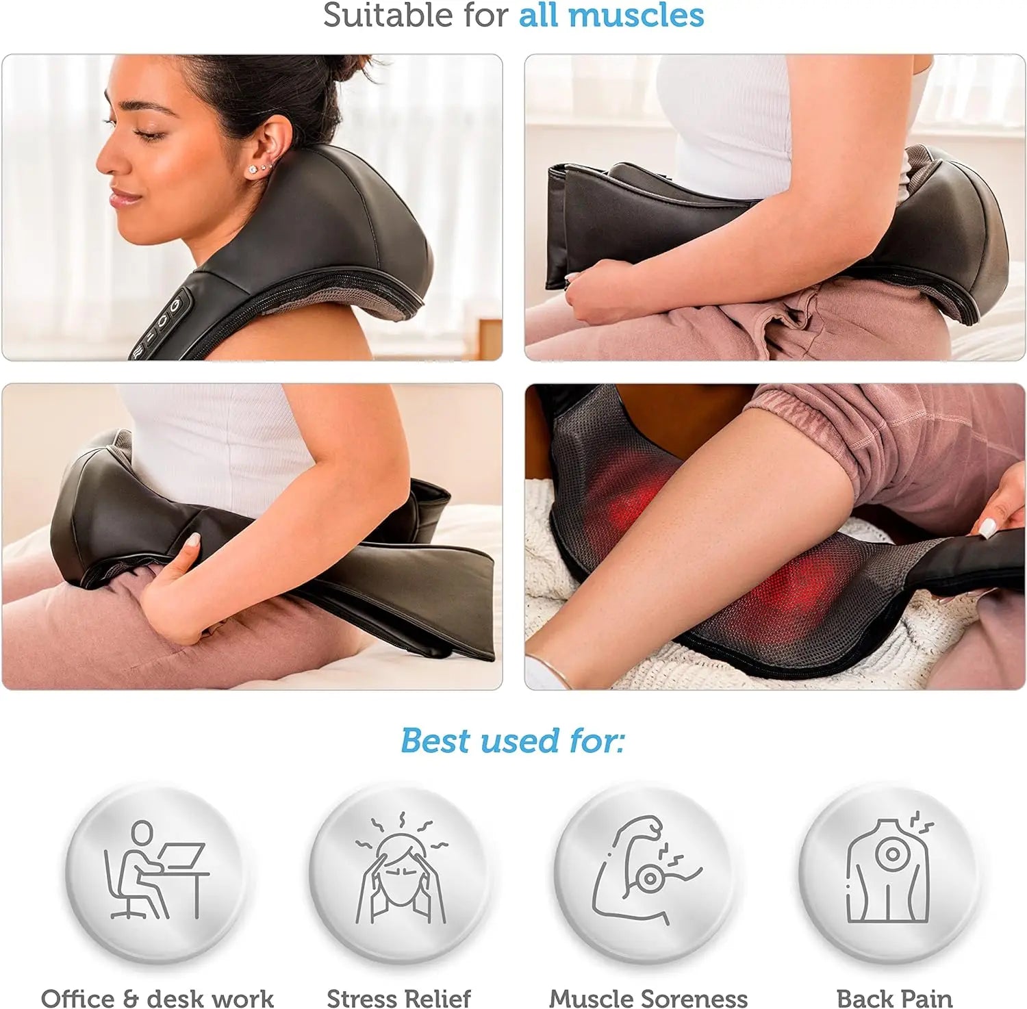 Shiatsu Neck and Back Massager with Heat Deep Tissue Kneading Sports Recovery Massagers for Full Body Electric Massage Pillow